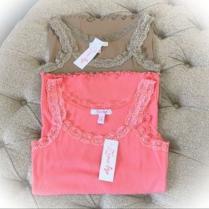 Super cute pair of ribbed cotton tank tops w lace